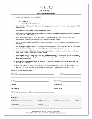 Printable Gown Rental Agreement Form